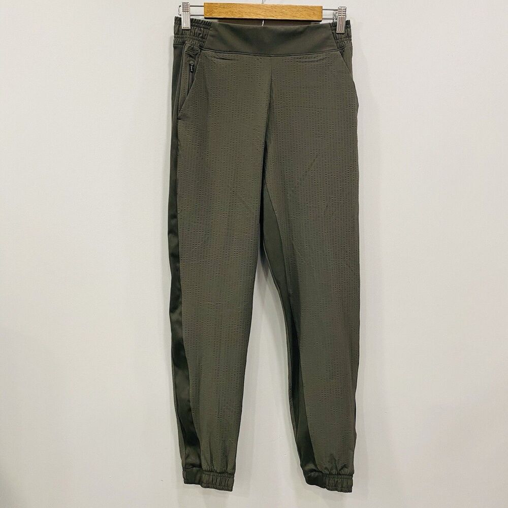 ATHLETA 2 Textured Brooklyn Jogger Olive Green Athleisure Travel Pull On Pants